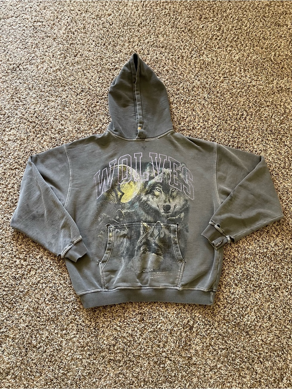 Darc Sport Wolves Club Vintage Pierce Hoodie Mens L Gray Heavily Distressed